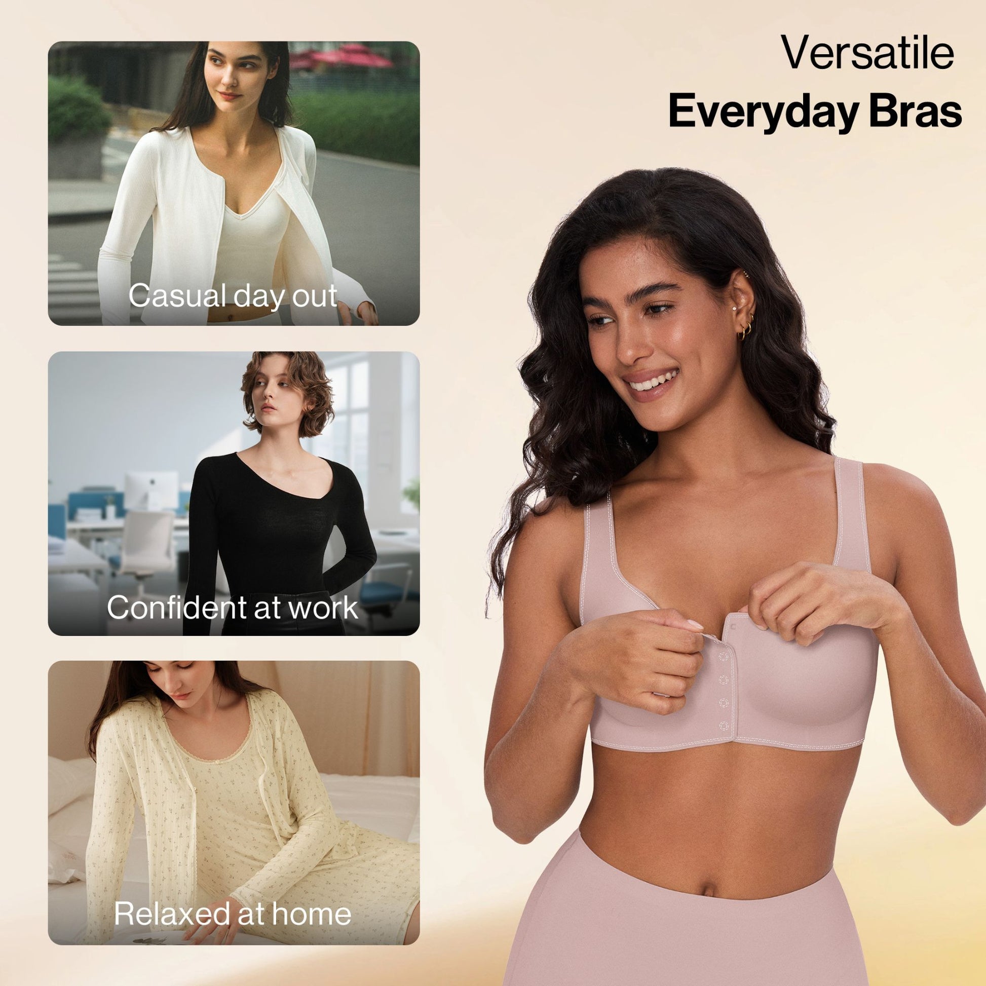 UBRAS Front Closure Bra in soft pink. A versatile everyday fit perfect for work, home or a casual day out.