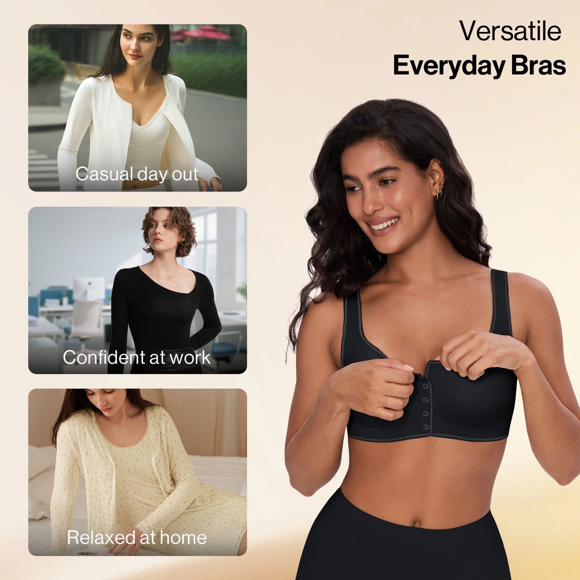 UBRAS Front Closure Bra in Black. A versatile everyday fit perfect for work, home or a casual day out.