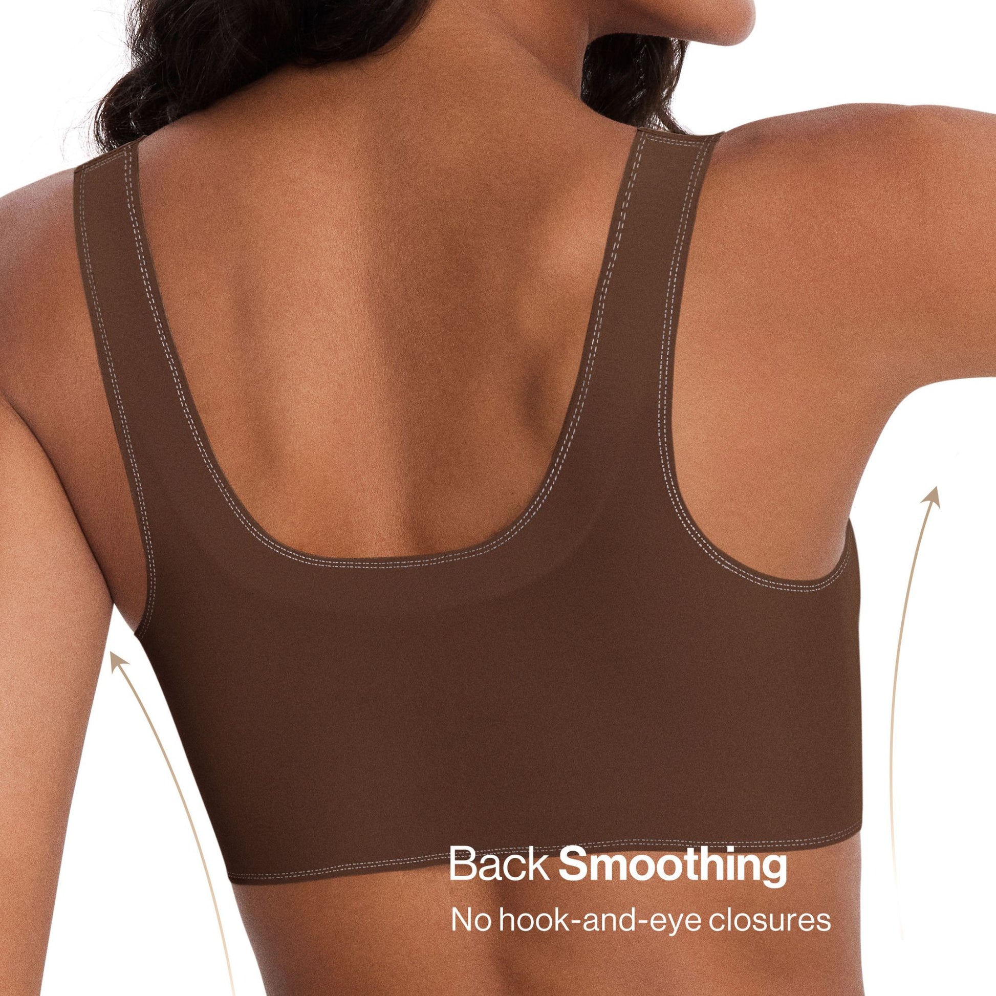 UBRAS Front Closure Bra in Brown. Smooth back, no hook-and-eye closures.