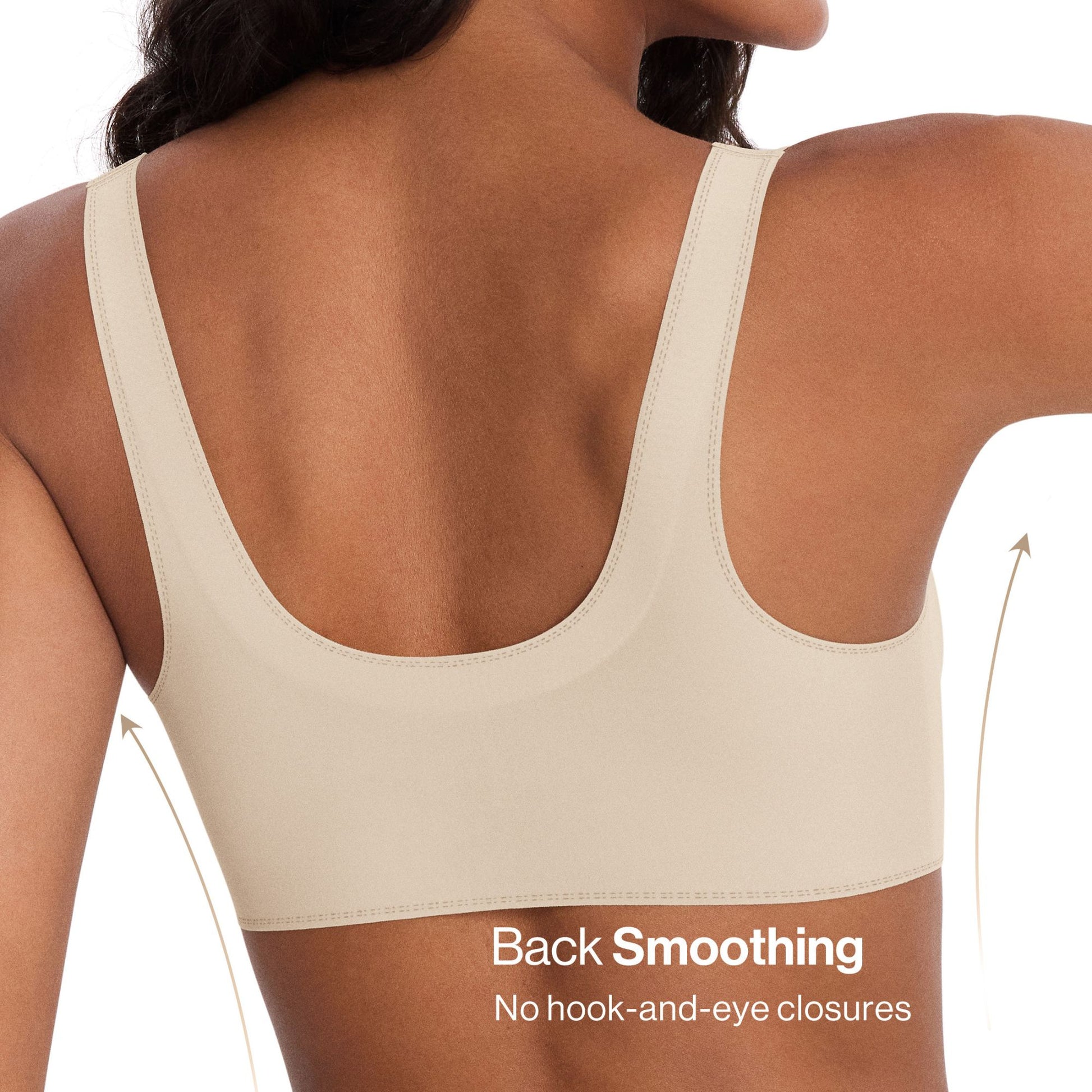 UBRAS Front Closure Bra in white. Smooth back, no hook-and-eye closures.