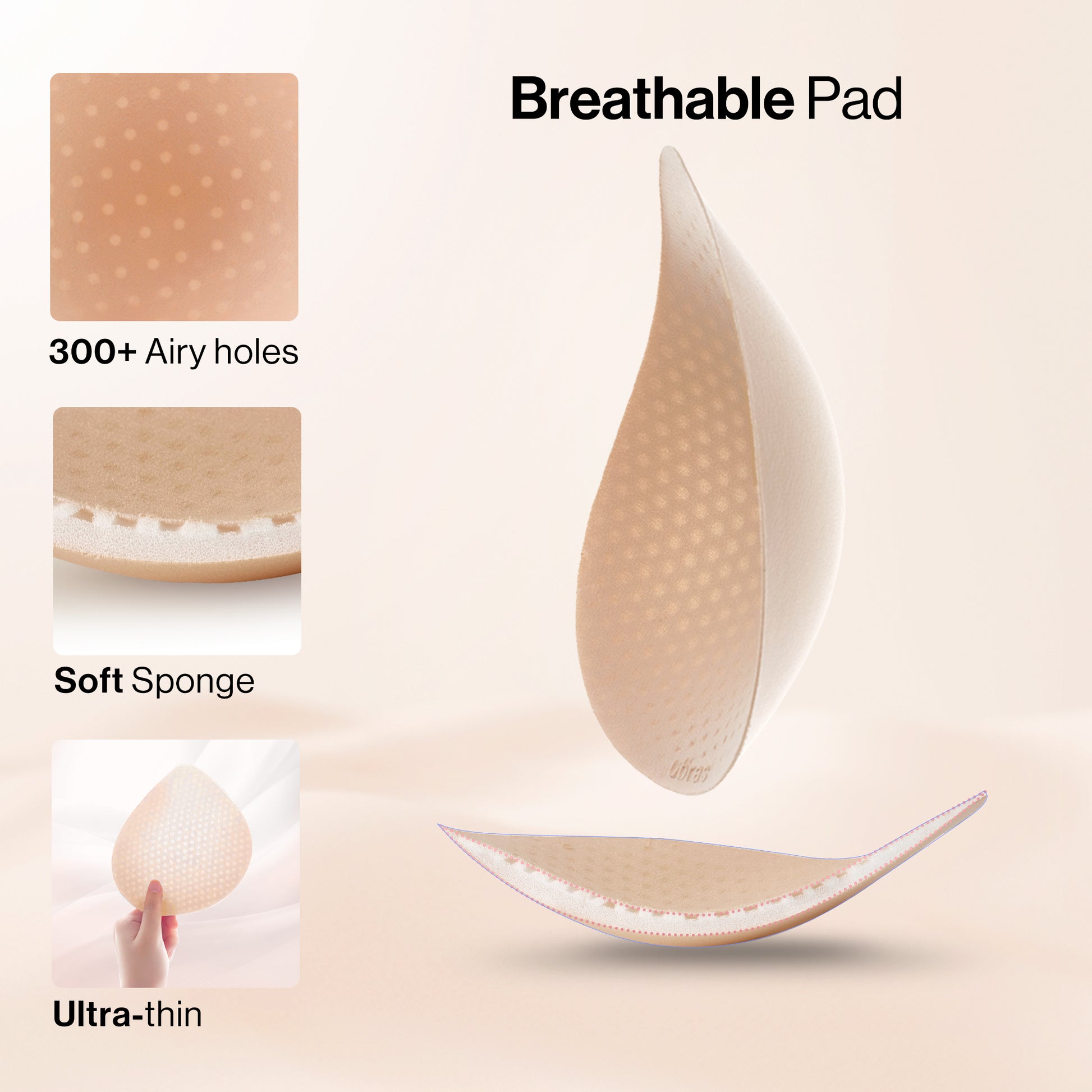 Ubras Pad – Ultra-thin, breathable cup with 300+ air holes and soft sponge for lasting freshness.