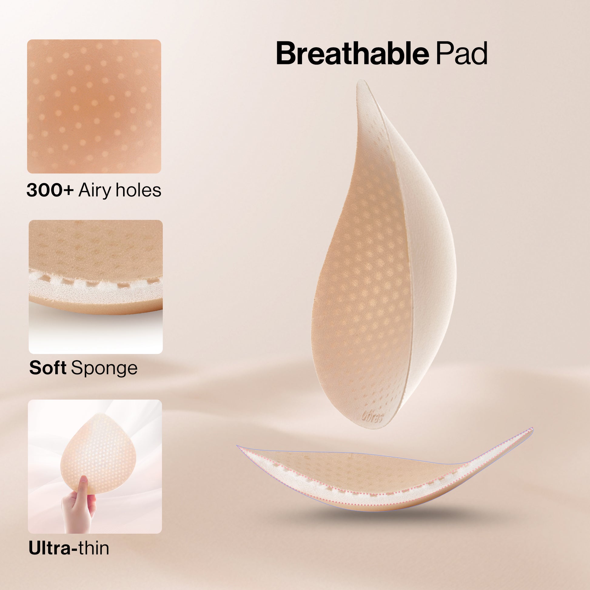 Ubras Pad – Ultra-thin, breathable cup with 300+ air holes and soft sponge for lasting freshness.