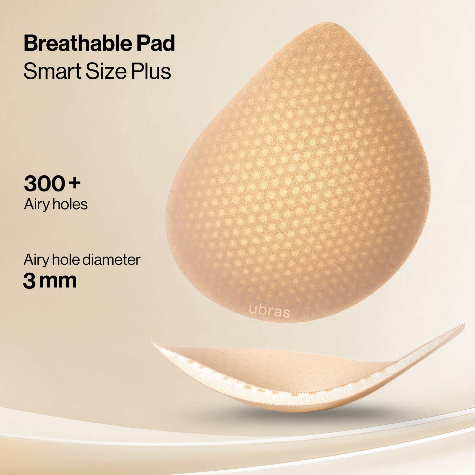 UBRAS Breathable Pad Smart Size Plus. Lightweight insert with 300+ airy holes and 3 mm ventilation diameter.