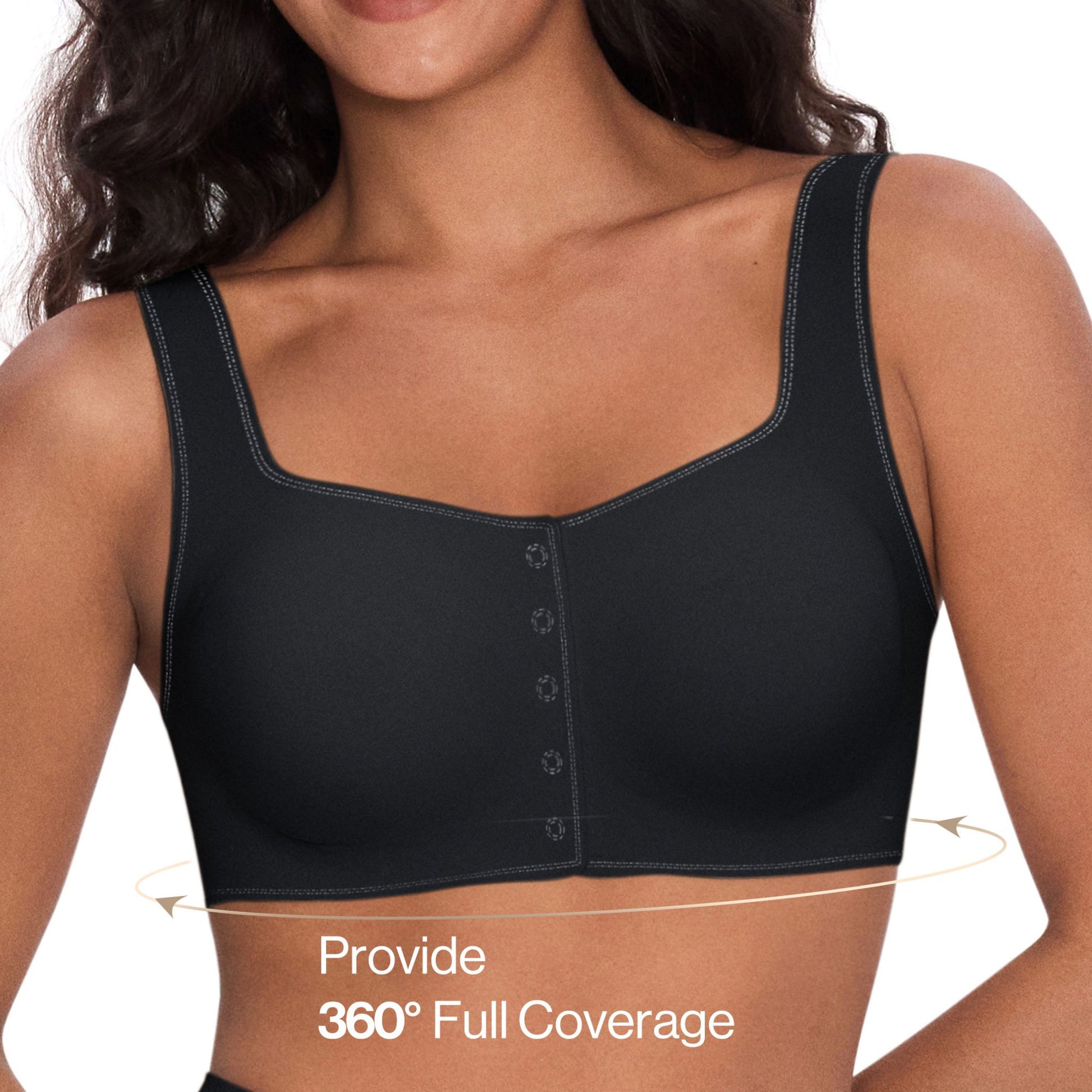 Women wearing a UBRAS Front Closure Bra in Black. 