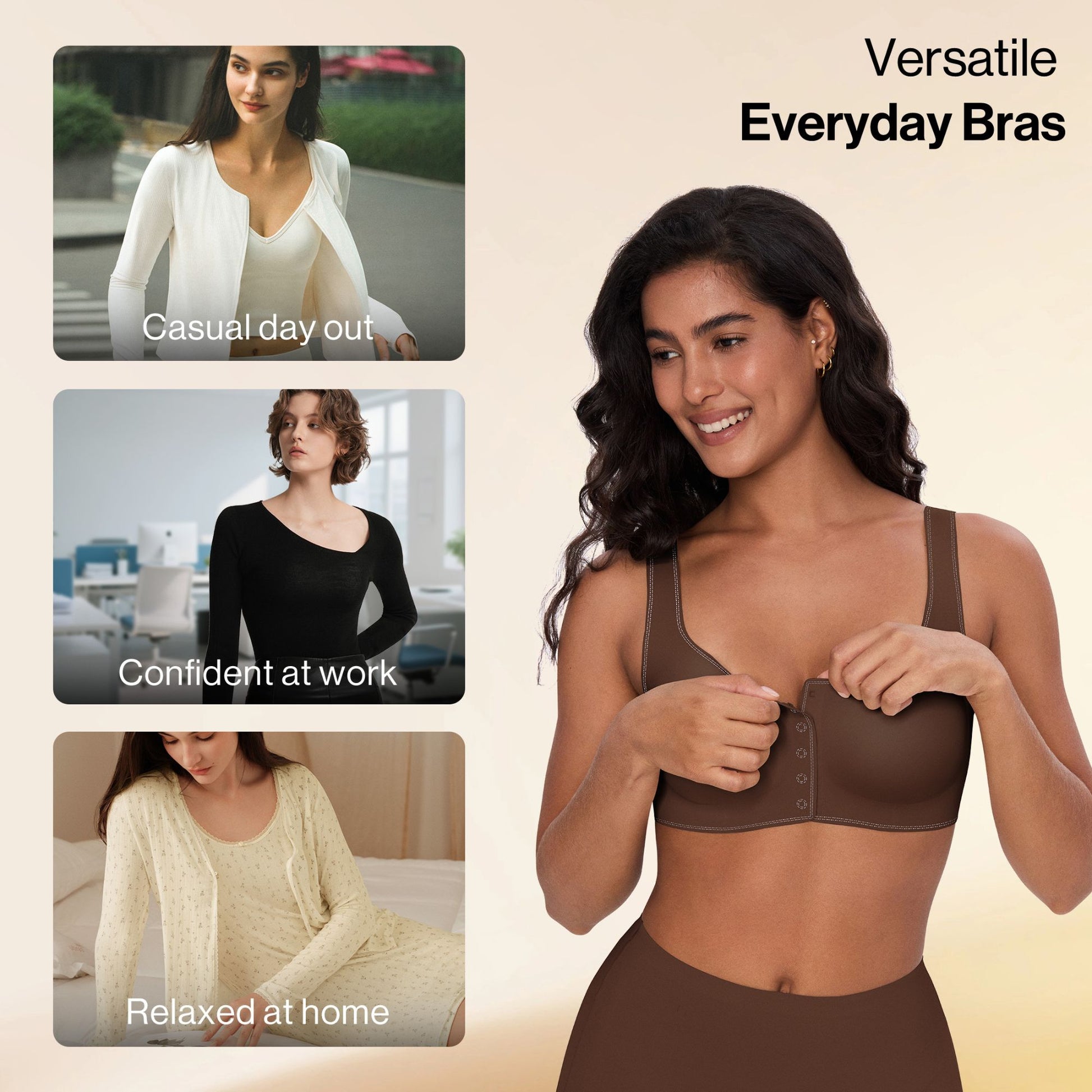 UBRAS Front Closure Bra in Brown. A versatile everyday fit perfect for work, home or a casual day out.