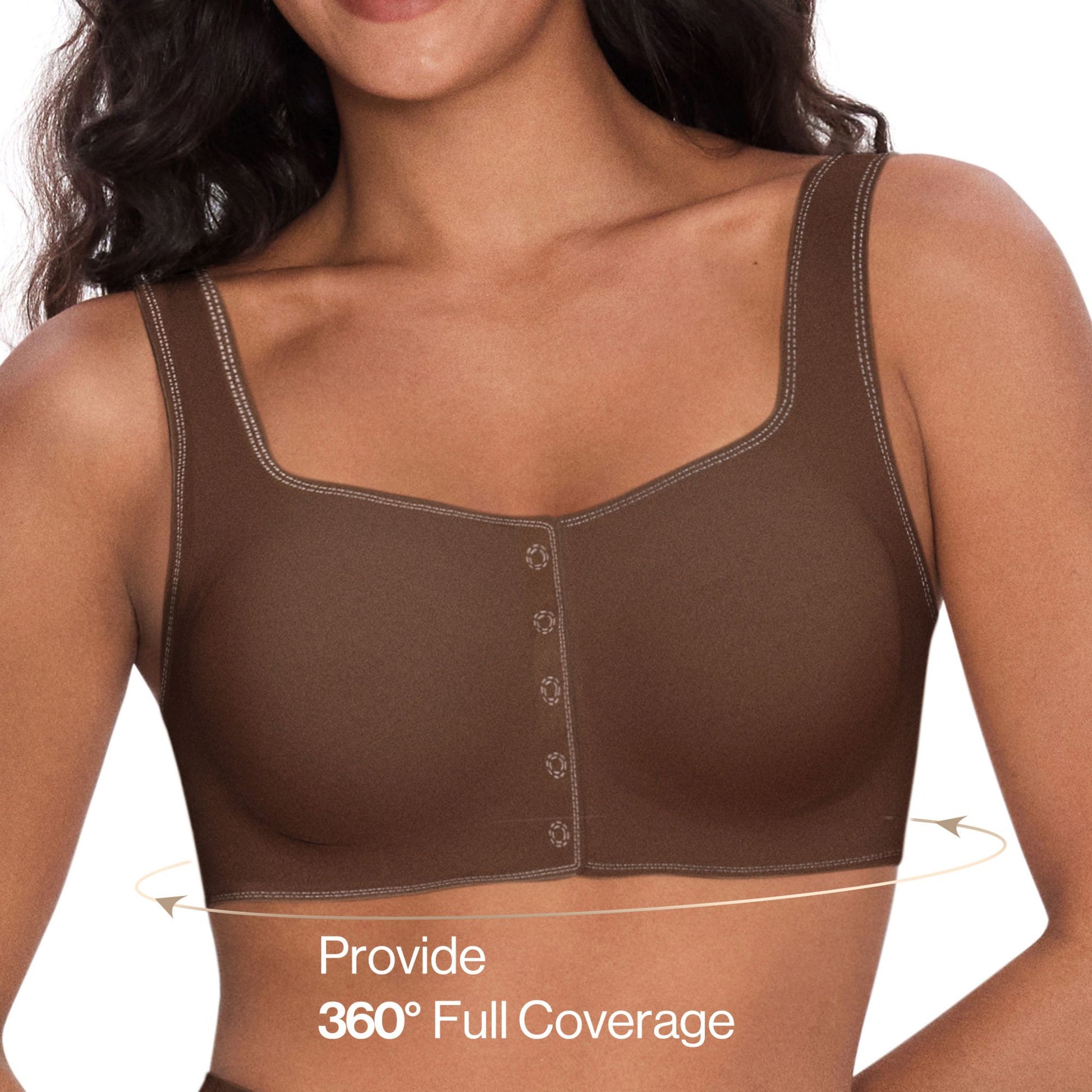 Women wearing a UBRAS Front Closure Bra in Brown. 