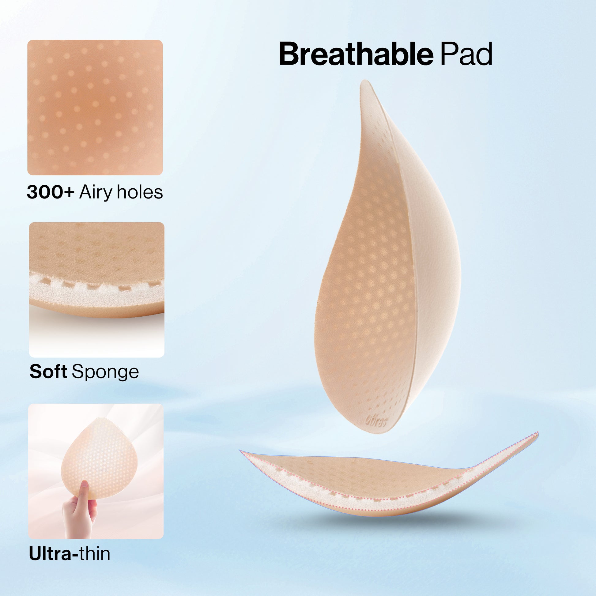 Ubras Pad – Ultra-thin, breathable cup with 300+ air holes and soft sponge for lasting freshness.